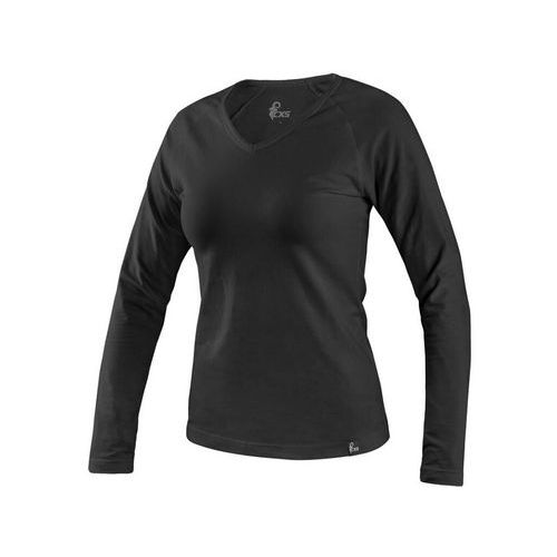 Koszulka CXS MARY, damska, V dekolt, długi rękaw, kolor czarny - Koszulka CXS MARY, damska, V dekolt, długi rękaw, kolor czarny, roz. M