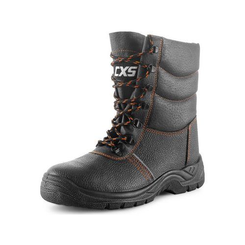 Zimowe robocze buty skórzane wysokie CXS Stone, ze stalowym podnoskiem, czarne - Skórzane ocieplane buty robocze wysokie ze stalowym podnoskiem i stal