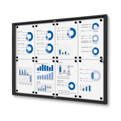 Witryna wewnętrzna Economy, tył metalowy, kolor czarny - Gablota wewnętrzna Economy, tył metalowy, czarna, 8xA4