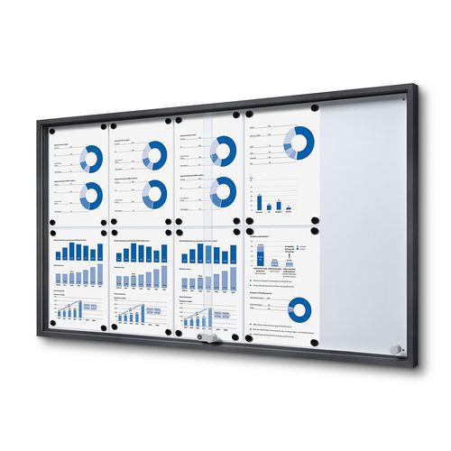 Witryna wewnętrzna SLIM, drzwi przesuwne ze szkła, tył metalowy w kolorze antracytowym - Witryna wewnętrzna SLIM, drzwi przesuwne ze szkła, tył metalo