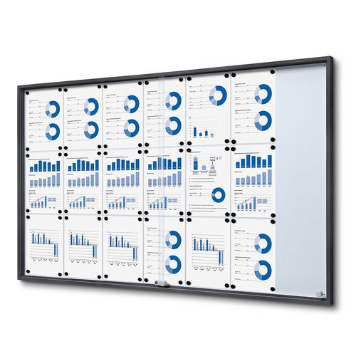 Witryna wewnętrzna SLIM, drzwi przesuwne ze szkła, tył metalowy w kolorze antracytowym - Witryna wewnętrzna SLIM, drzwi przesuwne ze szkła, tył metalo