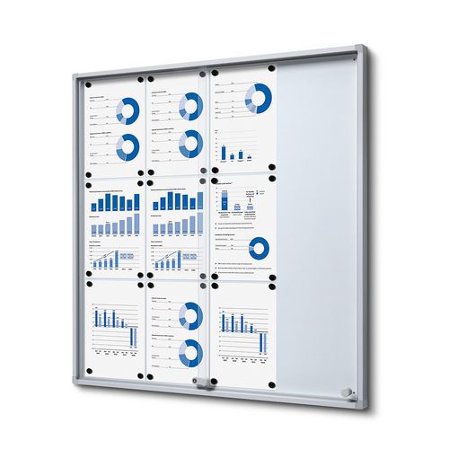 Zamykana gablota wewnętrzna Slim z przesuwanymi drzwiami szklanymi i narożnikami zabezpieczającymi - Zamykana gablota wewnętrzna Slim z przesuwanymi d