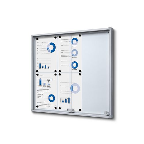 Zamykana gablota wewnętrzna Slim z przesuwanymi drzwiami szklanymi i narożnikami zabezpieczającymi - Zamykana gablota wewnętrzna Slim z przesuwanymi d