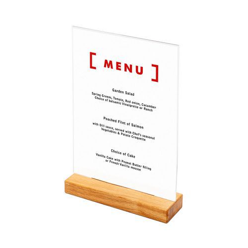 Drewniany stojak na menu w kształcie litery T, portret - Drewniany stojak na menu typu T Portret, A4