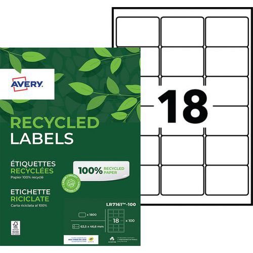 Etykiety samoprzylepne Avery, z recyklingu - Etykiety samoprzylepne Avery, z recyklingu, 63,5 x 46,6 mm