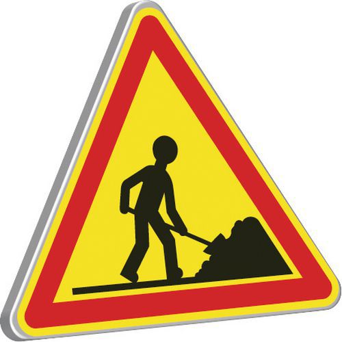 Tymczasowe oznaczenie placu budowy „Praca” - Tymczasowy znak budowy "Praca", trójkąt 100 cm, klasa 2