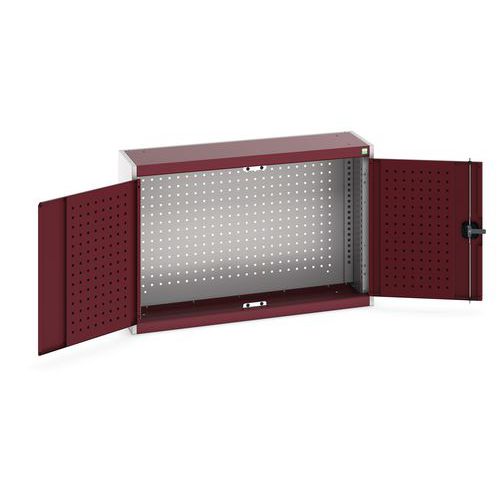 Szafki wiszące Bott Cubio z panelami perforowanymi - Szafka wisząca Bott Cubio, ścianka tylna perforowana, 70 x 105 x 32,5 cm, szaro-czerwona