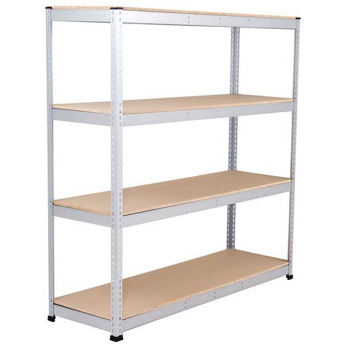 Metalowe regały bezśrubowe Rapid 1 - Regał metalowy Rapid 1, 198 × 183 × 45,5 cm, 440 kg/półkę, 4 półki z płyty wiórowej, ocynk
