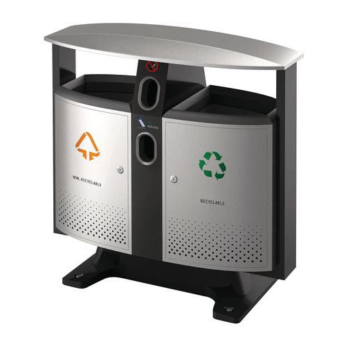 Zewnętrzny kosz na śmieci Design na baterie i do sortowania odpadów – 2 x 39 l - Zewnętrzny kosz potrójny do segregacji i na baterie 2 x 39 l szary al