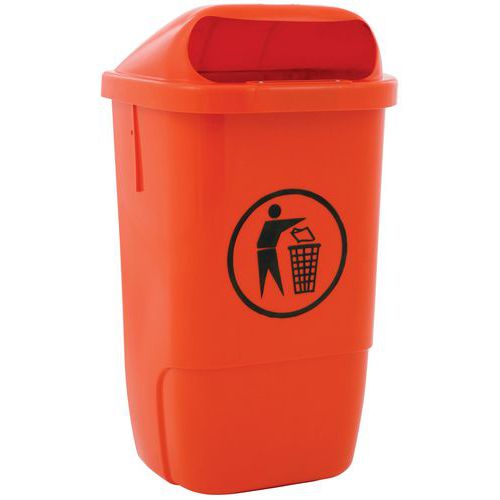 Plastikowy zewnętrzny kosz na śmieci – 50 l - Plastikowy zewnętrzny kosz na śmieci wysokość 74 cm pomarańczowy