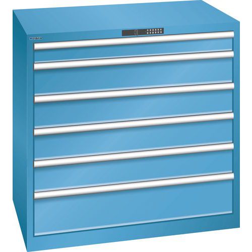 Szafki warsztatowe LISTA z szufladami, nośność 75-200 kg, 1023x725 mm - Szafka warsztatowa LISTA, 6 szuflad, nośność 200 kg, 1023 x 725 mm, otwieranie