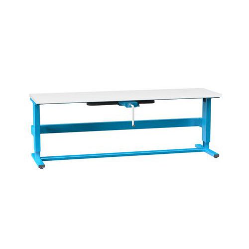 Stoły ERGO regulowane korbą, 2500 x 700 x 790 (1100) mm, LAMINO - Stół ERGO regulowany korbą, 2500 x 700 x 790 (1100) mm, LAMINO, niebieski