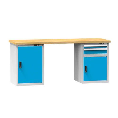 Stoły warsztatowe KOMBI KM4825, 2500 x 800 x 880 mm, MULTIPLEX - Stół warsztatowy KOMBI KM4825, 2500 x 800 x 880 mm, MULTIPLEX, szaro-niebieski