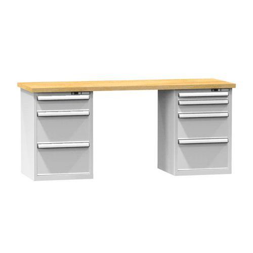Stoły warsztatowe Kombi, 88 x 150 x 70 cm, 7 szuflad, buk - Stół warsztatowy Kombi, 88 x 150 x 70 cm, 7 szuflad, buk/szary