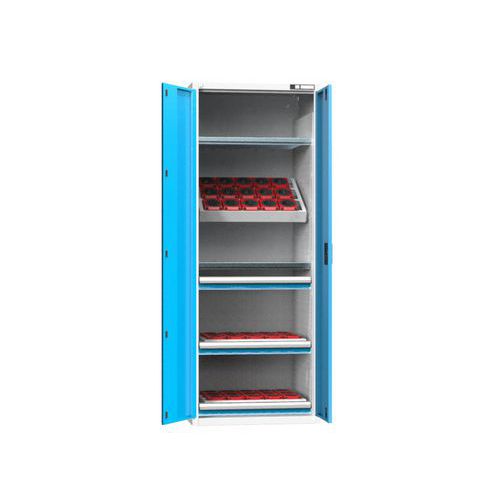 Szafy NC z drzwiami skrzydłowymi 36x27D z wyposażeniem, wariant 9 - Szafka NC z drzwiami uchylnymi 36x27D z wyposażeniem, var. 9, szaro-niebieska