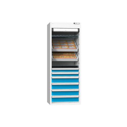 Szafki NC z roletą 36x27D z wyposażeniem, wariant 12 - Szafka NC z roletą 36x27D z osprzętem, wariant 12, szaro-niebieska