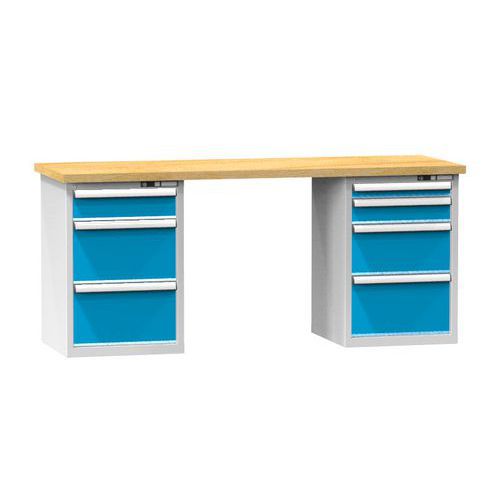 Stoły warsztatowe KOMBI NM4825, 2500 x 800 x 880 mm, MULTIPLEX - Stół warsztatowy KOMBI NM4825, 2500 x 800 x 880 mm, MULTIPLEX, szaro-niebieski