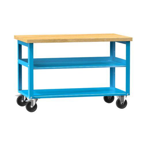 Mobilne stoły warsztatowe PPS Multiplex, 81 x 120 x 70 cm, 2 półki, buk - Mobilny stół warsztatowy PPS Multiplex, 81 x 120 x 70 cm, 2 półki, buk/niebi