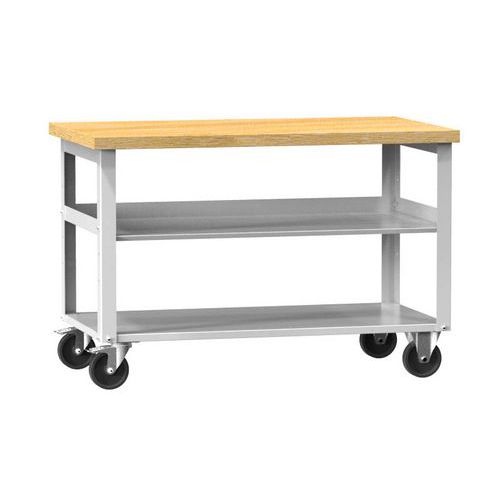 Mobilne stoły warsztatowe PPS Multiplex, 81 x 120 x 70 cm, 2 półki, buk - Mobilny stół warsztatowy PPS Multiplex, 81 x 120 x 70 cm, 2 półki, buk/szary