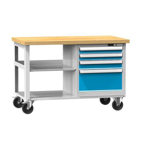 Mobilne stoły warsztatowe PPS Multiplex, 81 x 120 x 70 cm, 4 szuflady i 2 półki, buk - Mobilny stół warsztatowy PPS Multiplex, 81 x 120 x 70 cm, 4 szu
