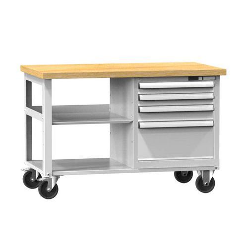 Mobilne stoły warsztatowe PPS Multiplex, 81 x 120 x 70 cm, 4 szuflady i 2 półki, buk - Mobilny stół warsztatowy PPS Multiplex, 81 x 120 x 70 cm, 4 szu