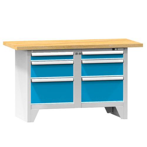 Stoły warsztatowe modułowe PS1-1, 1500 x 700 x 880 mm, BUK - Stół warsztatowy modułowy PS1-1, 1500 x 700 x 880 mm, BUK, szaro-niebieski