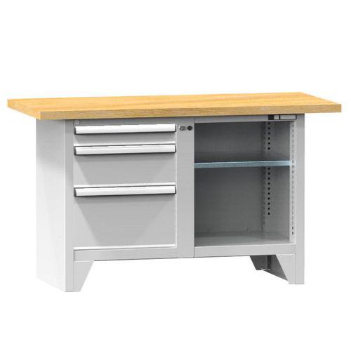Stoły warsztatowe modułowe PS1-4, 1500 x 700 x 880 mm, BUK - Stół warsztatowy modułowy PS1-4, 1500 x 700 x 880 mm, BUK, szaro-szary