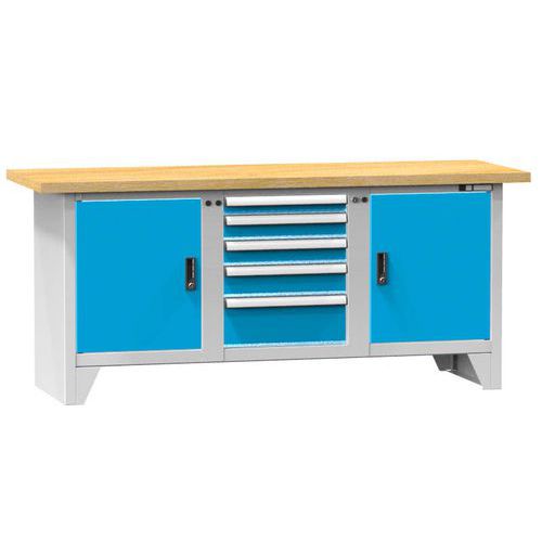 Stoły warsztatowe modułowe PS2-2, 2000 x 700 x 880 mm, BUK - Stół warsztatowy modułowy PS2-2, 2000 x 700 x 880 mm, BUK, szaro-niebieski