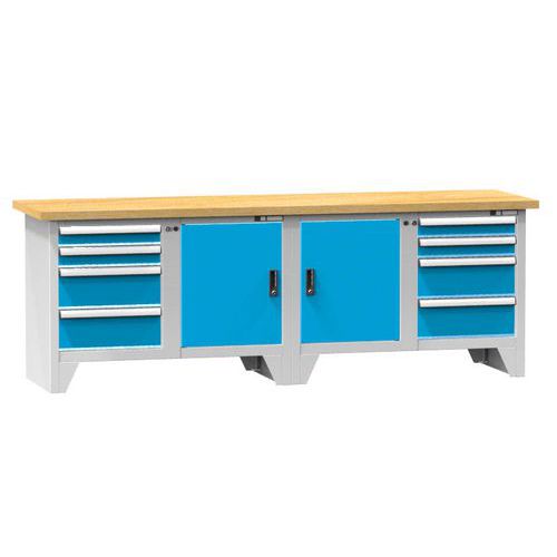 Stoły warsztatowe modułowe PS3-1M, 2500 x 700 x 880 mm, MULTIPLEX - Stół warsztatowy modułowy PS3-1M, 2500 x 700 x 880 mm, MULTIPLEX, szaro-niebieski