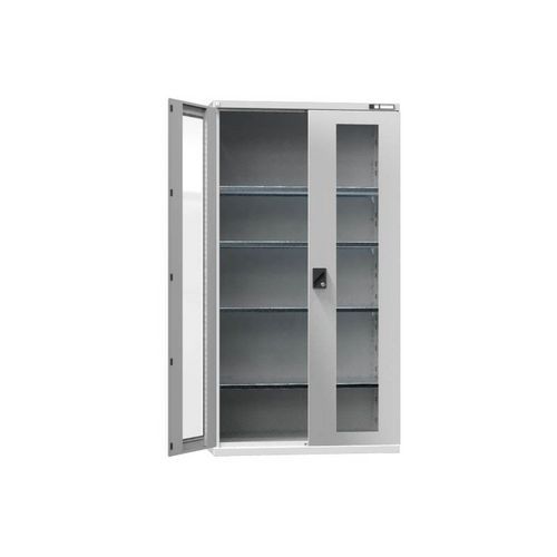 Metalowe szafy warsztatowe SK1 z drzwiami szklanymi, 1950 x 1044 x 625 mm, 4 półki, szare - Metalowa szafka warsztatowa SK1 z drzwiami szklanymi, 1950