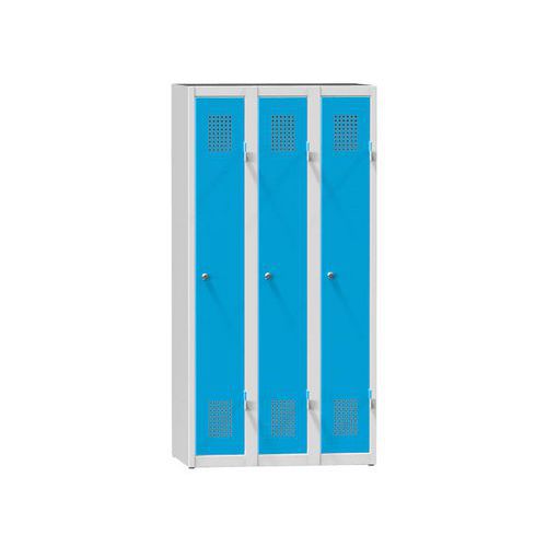 Szafy metalowe 3-drzwiowe na cokole, 750 x 500 x 1500 mm - Szafa metalowa 3-drzwiowa na cokole 750 x 500 x 1500 mm, szaro-niebieska