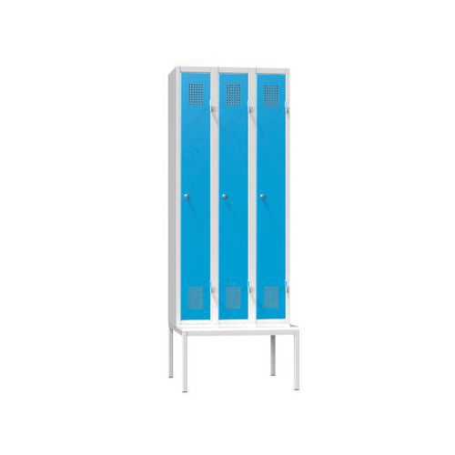Szafa metalowa na ławce, 3-drzwiowa, 750 x 500 x 2080 mm - Szafa metalowa na ławie, 3-drzwiowa, 750 x 500 x 2080 mm, szaro-niebieska