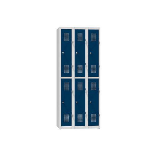Szafa metalowa 6-skrzynkowa na cokole, przepołowiona, bez półki, 750 x 500 x 1850 mm - Szafa metalowa 6-skrzynkowa na cokole, przedzielona, bez półki,
