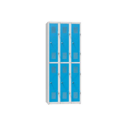 Szafa metalowa 6-skrzynkowa na cokole, przepołowiona, bez półki, 750 x 500 x 1850 mm - Szafa metalowa 6-skrzynkowa na cokole, przedzielona, bez półki,