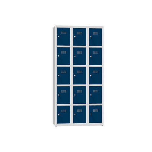 Szafy metalowe 15 boksów 1850 x 900 x 500 mm, szare - Szafa metalowa, 15 skrzynek, 1850 x 900 x 500 mm, szaro-ciemnoniebieska