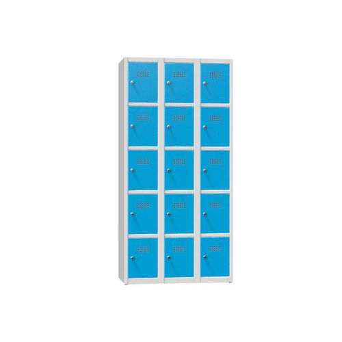 Szafy metalowe 15 boksów 1850 x 900 x 500 mm, szare - Szafa metalowa, 15 skrzynek, 1850 x 900 x 500 mm, szaro-niebieska