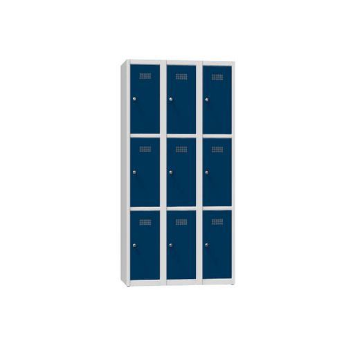 Szafy metalowe 9-skrzynkowe 1850 x 900 x 500 mm, szare - Szafa metalowa, 9 skrzynek, 1850 x 900 x 500 mm, szaro-ciemnoniebieska