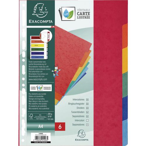 Rozdzielacze kolorów Exacompta - Przekładki kolorowe Exacompta, dla formatu 21 x 29,7 cm, ilość podziałek 6