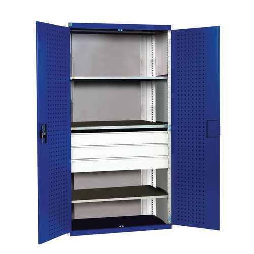 Szafki warsztatowe Bott Cubio z szufladami, wysokość 200 cm - Szafka warsztatowa z szufladami Bott Cubio, 200 x 105 x 65 cm, 3 półki, 3 szuflady, szar