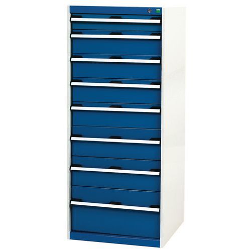 Warsztatowe szafki z szufladami Bott Cubio, 160 x 65 x 52,5-75 cm, 9 szuflad - Warsztatowa szafka z szufladami Bott Cubio, 160 x 65 x 75 cm, 9 szuflad