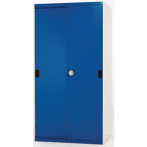 Szafy warsztatowe z drzwiami przesuwnymi Bott Cubio, wysokość 200 cm - Szafka warsztatowa z drzwiami przesuwnymi, 200 x 105 x 52,5 cm, 4 półki, szaro-