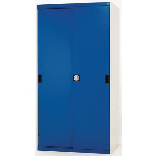 Szafy warsztatowe Bott Cubio z drzwiami przesuwnymi, wysokość 160 cm - Szafka warsztatowa z drzwiami przesuwnymi, 160 x 105 x 52,5 cm, 3 półki, szaro-