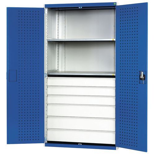 Szafki warsztatowe Bott Cubio z szufladami, wysokość 200 cm - Szafka warsztatowa z szufladami Bott Cubio, 200 x 105 x 65 cm, 2 półki, 6 szuflad, szaro