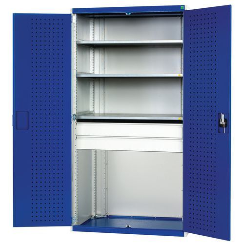 Szafki warsztatowe Bott Cubio z szufladami, wysokość 200 cm - Szafka warsztatowa z szufladami Bott Cubio, 200 x 105 x 65 cm, 3 półki, 2 szuflady, szar