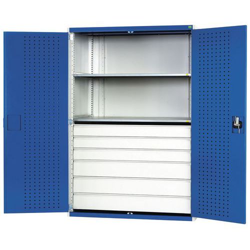 Szafki warsztatowe z szufladami Bott Cubio 160, wysokość 200 cm - Szafka warsztatowa z szufladami Bott Cubio 160, 200 x 130 x 65 cm, 2 półki, 6 szufla