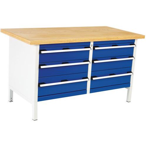 Stół warsztatowy Bott Cubio Storage, 84 x 150 x 75 cm, 6 szuflad, linoleum/sklejka - Stół warsztatowy Bott Cubio Storage, 84 x 150 x 75 cm, 6 szuflad,