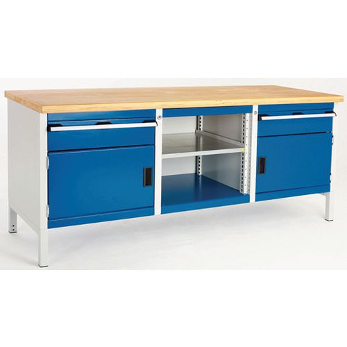 Stół warsztatowy Bott Cubio Storage, 84 x 200 x 75 cm, 2 szafki, 2 szuflady, otwarta przestrzeń z półką, multipleks/linoleum - Stół warsztatowy Bott C