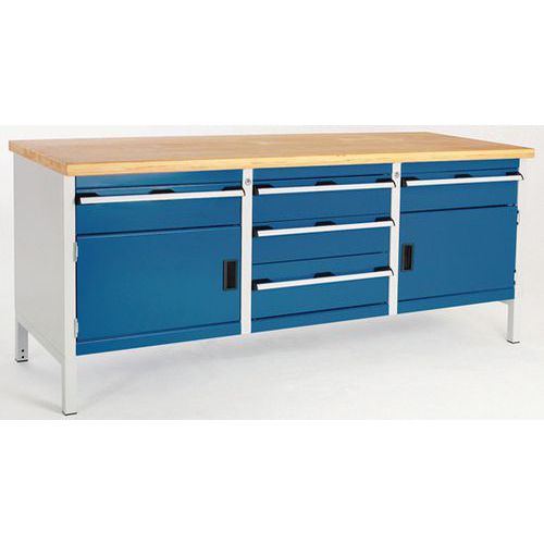 Stół warsztatowy Bott Cubio Storage, 84 x 200 x 75 cm, 2 szafki, 5 szuflad, multipleks/linoleum - Stół warsztatowy Bott Cubio Storage, 84 x 200 x 75 c