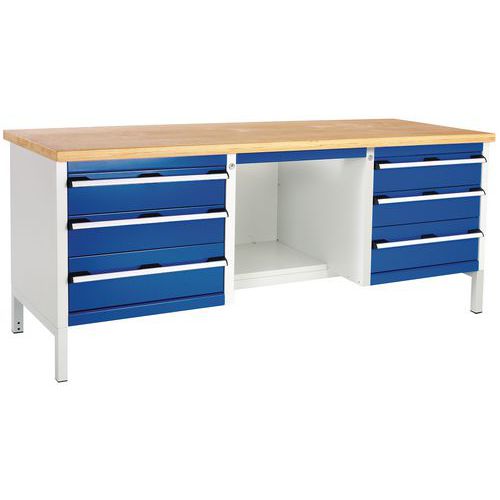 Stół warsztatowy Bott Cubio Storage, 84 x 200 x 75 cm, 6 szuflad, półki, multipleks/linoleum - Stół warsztatowy Bott Cubio Storage, 84 x 200 x 75 cm, 