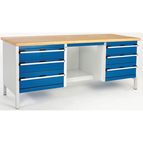 Stół warsztatowy Bott Cubio Storage, 84 x 200 x 75 cm, 6 szuflad, półki, multipleks/linoleum - Stół warsztatowy Bott Cubio Storage, 84 x 200 x 75 cm, 